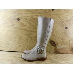 Fossil Boots Womens 6 White Cement Big Buckle Riding Equestrian Tall Zip